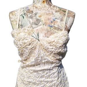 Vintage Alyce Designs Spaghetti Strap V Neck Cream Textured Sequin Bodycon Dress